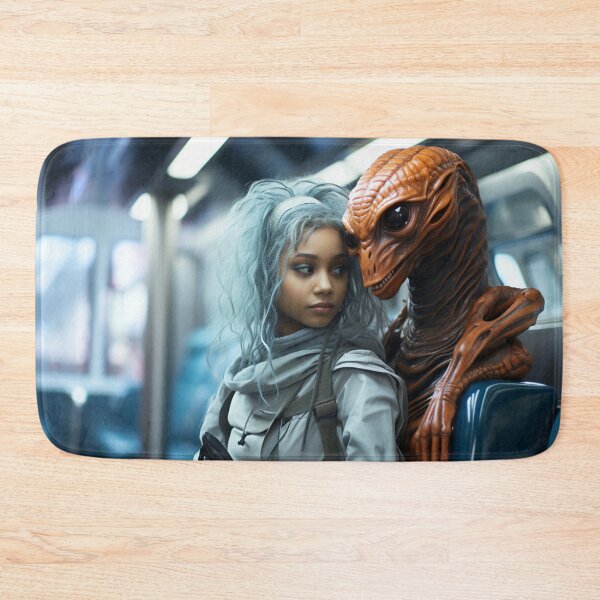 Item preview, Alien and girl with blue hair in subway designed and sold by oilidesing.