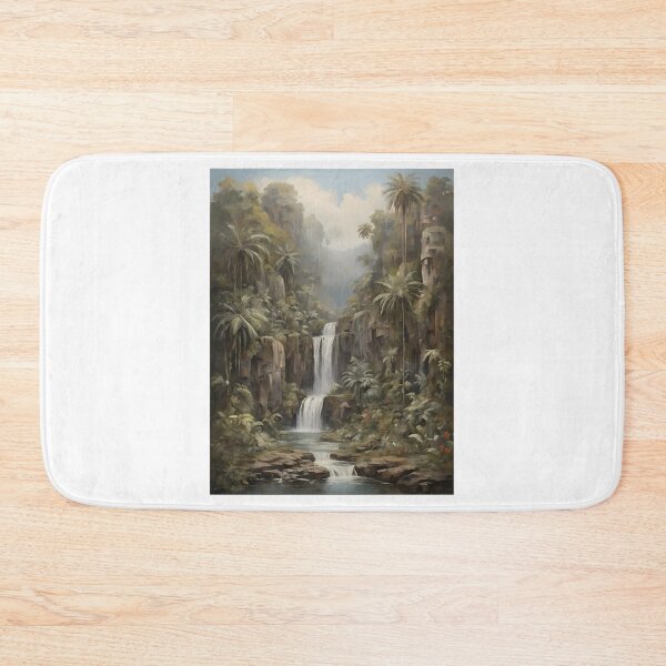 Item preview, A beautiful waterfall in the rainforest, vintage oil painting designed and sold by CreativeSparkzz.