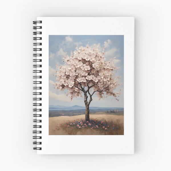 Item preview, A blossoming cherry tree on a hill, vintage oil painting designed and sold by CreativeSparkzz.