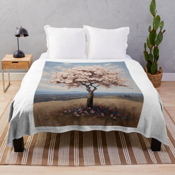Item preview, A blossoming cherry tree on a hill, vintage oil painting designed and sold by CreativeSparkzz.