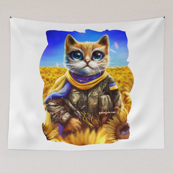 Item preview, Ukrainian cat soldier in the sunflowers field designed and sold by MaryshaArt.