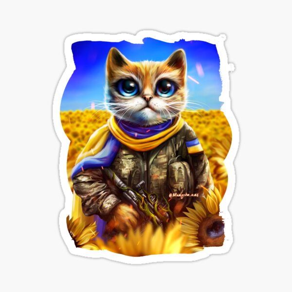 Item preview, Ukrainian cat soldier in the sunflowers field designed and sold by MaryshaArt.