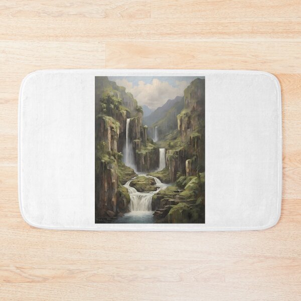 Item preview, A beautiful waterfall in the rainforest, vintage oil painting designed and sold by CreativeSparkzz.