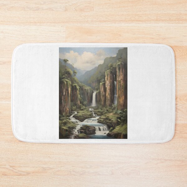 Item preview, A beautiful waterfall in the rainforest, vintage oil painting designed and sold by CreativeSparkzz.
