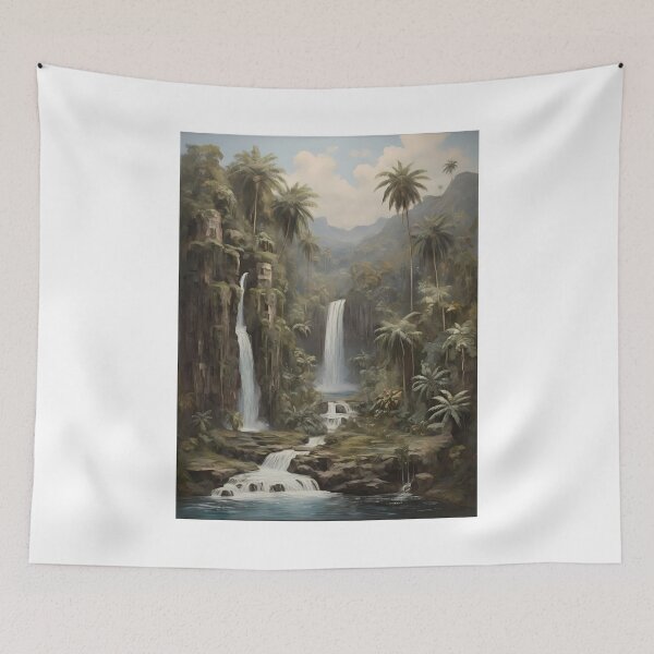Item preview, Copy of A Beautiful Waterfall in the Rainforest, vintage oil painting designed and sold by CreativeSparkzz.