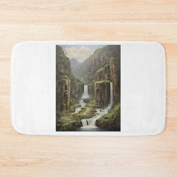 Item preview, A beautiful waterfall in the rainforest, vintage oil painting designed and sold by CreativeSparkzz.