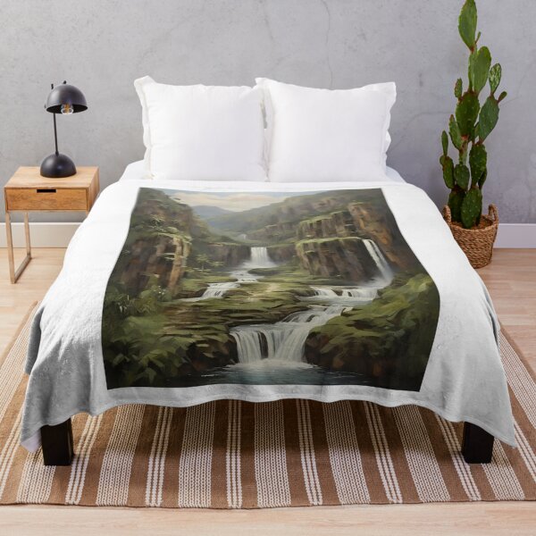 Item preview, A beautiful waterfall in the rainforest, vintage oil painting designed and sold by CreativeSparkzz.