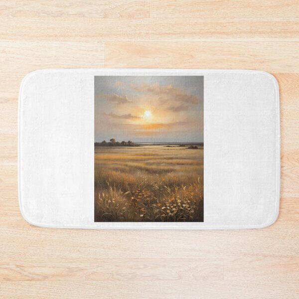 Item preview, A sunset over a grassy landscape, vintage oil painting designed and sold by CreativeSparkzz.