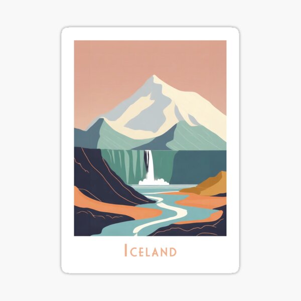 Item preview, Vintage Minimal Retro Travel Poster Waterfall in Iceland designed and sold by pod24.
