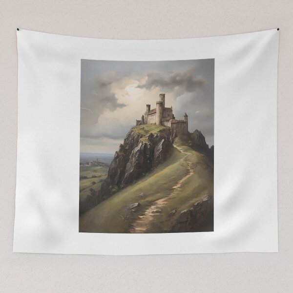 Item preview, An old castle on a hill, vintage oil painting designed and sold by CreativeSparkzz.