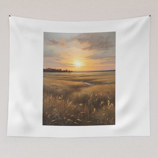 Item preview, Copy of A Sunset Over a Grassy Landscape, vintage oil painting designed and sold by CreativeSparkzz.