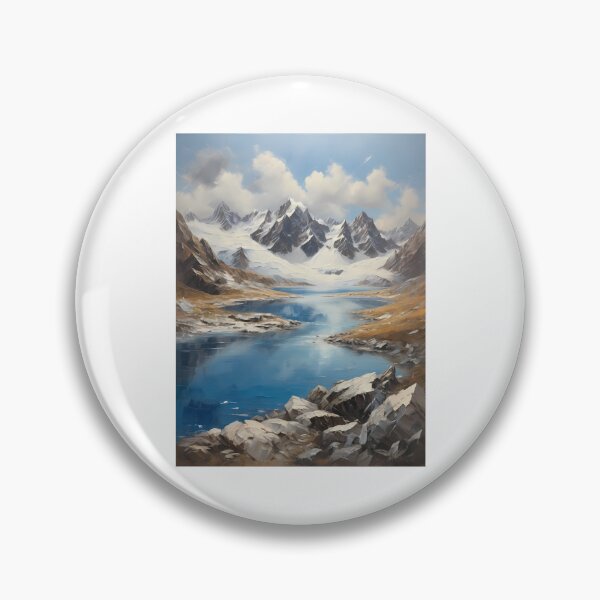 Item preview, A beautiful mountain lake with snow-capped peaks, vintage oil painting designed and sold by CreativeSparkzz.