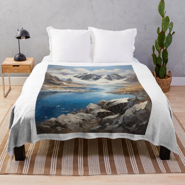 Item preview, A beautiful mountain lake with snow-capped peaks, vintage oil painting designed and sold by CreativeSparkzz.