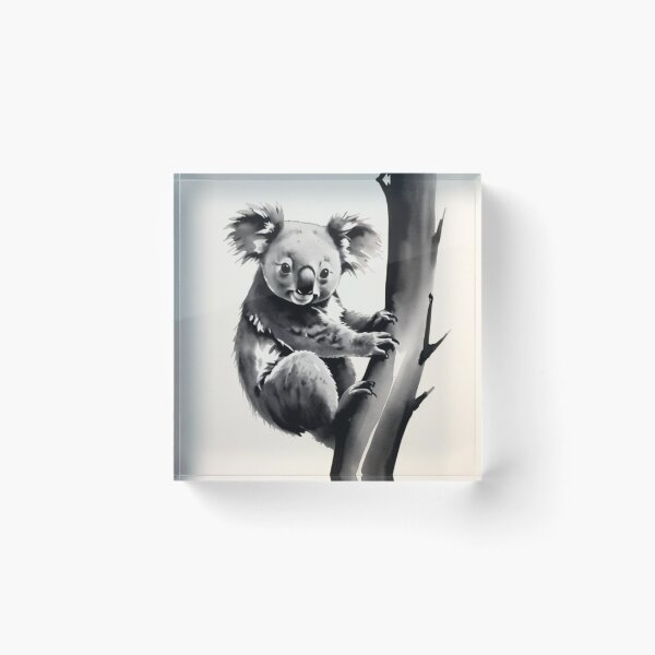 Item preview, High quality, black sumi-e, logo style, black sumi-e silhouette of a koala clinging to a tree trunk, sophisticated, simple, by yukisakura, high quality hot sale art designed and sold by Especiallyforu.