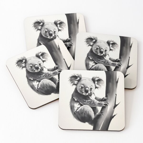 Item preview, High quality, black sumi-e, logo style, black sumi-e silhouette of a koala clinging to a tree trunk, sophisticated, simple, by yukisakura, high quality hot sale art designed and sold by Especiallyforu.