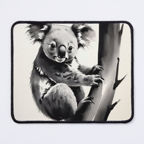 Item preview, High quality, black sumi-e, logo style, black sumi-e silhouette of a koala clinging to a tree trunk, sophisticated, simple, by yukisakura, high quality hot sale art designed and sold by Especiallyforu.