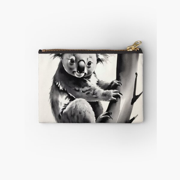 Item preview, High quality, black sumi-e, logo style, black sumi-e silhouette of a koala clinging to a tree trunk, sophisticated, simple, by yukisakura, high quality hot sale art designed and sold by Especiallyforu.