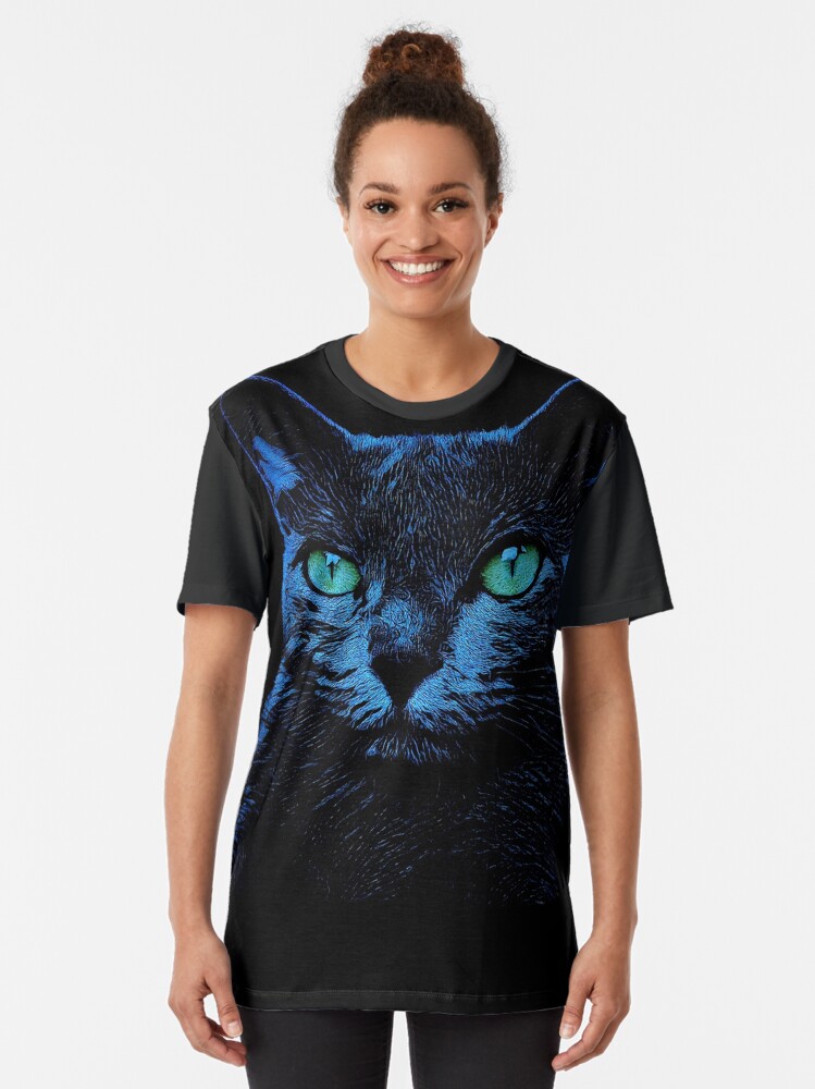 Alternative Ansicht von BLUE CAT ON BLACK Grafik T-Shirt