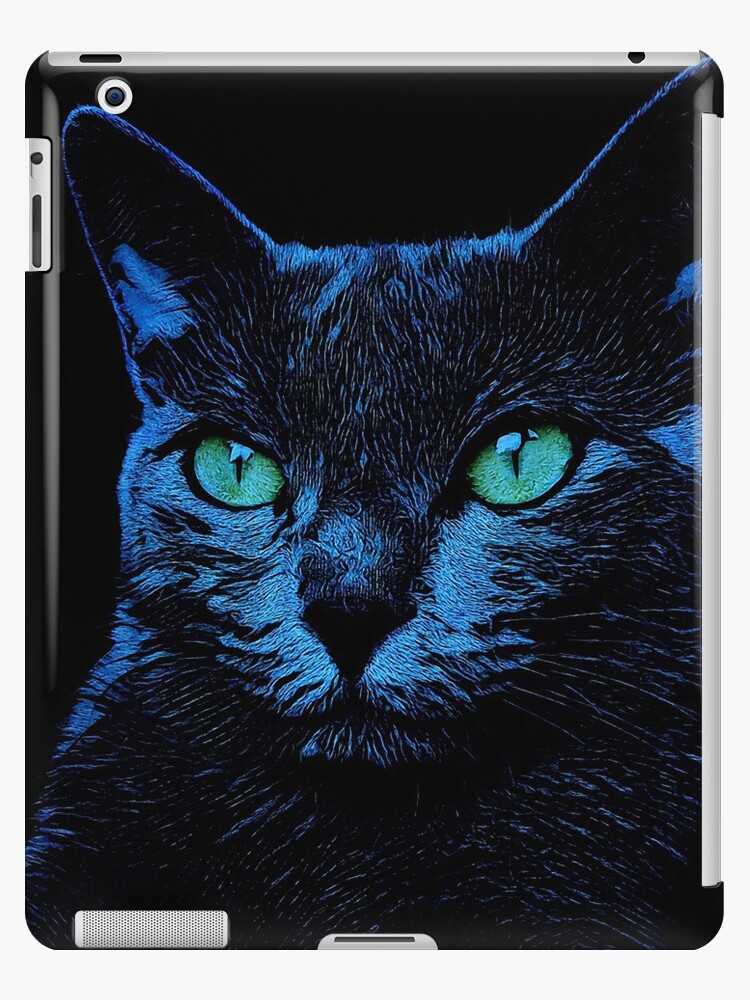 Thumbnail 1 von 2, iPad-Hülle & Skin, BLUE CAT ON BLACK designt und verkauft von fuxart.