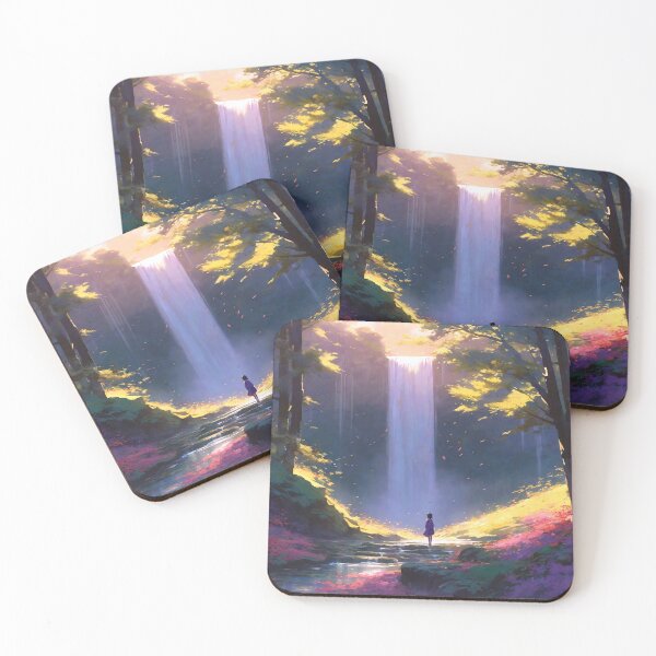 Item preview, girl standing on a river in a forest colorful vivid artwork designed and sold by SunsetStar.