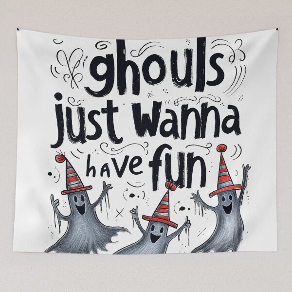 Aperçu de l'œuvre Les goules veulent juste s'amuser, Fantômes de fête, Goules de fête, Halloween drôle créée et vendue par PrintShangri-La.