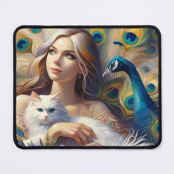 Item preview, Elegance Unveiled: The Lady, Her Cat, and the Peacock's Mystery designed and sold by DeenaDee.