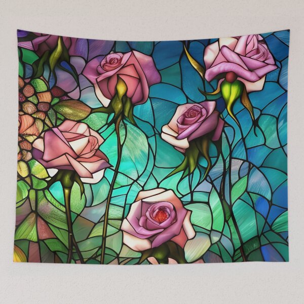 Item preview, Stained Glass Pink Roses designed and sold by ChanceTwoArt.