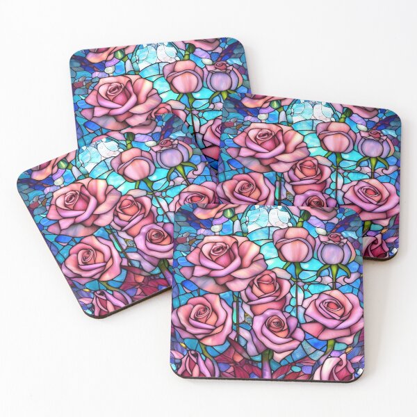 Item preview, Stained Glass Pink Roses designed and sold by ChanceTwoArt.