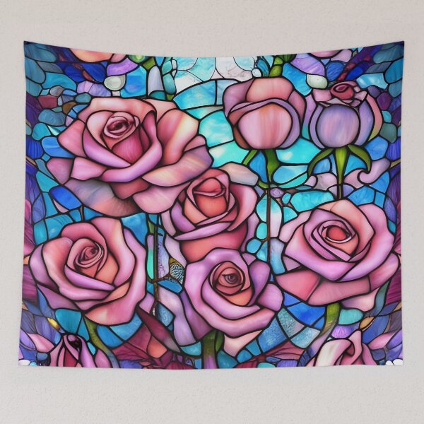 Item preview, Stained Glass Pink Roses designed and sold by ChanceTwoArt.
