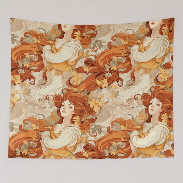 Item preview, Art nouveau beautiful woman pattern Alphonse Mucha style designed and sold by TankandDPS.