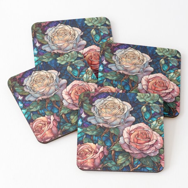 Item preview, Stained Glass White And Pink Roses designed and sold by ChanceTwoArt.