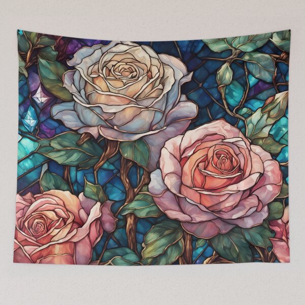 Item preview, Stained Glass White And Pink Roses designed and sold by ChanceTwoArt.