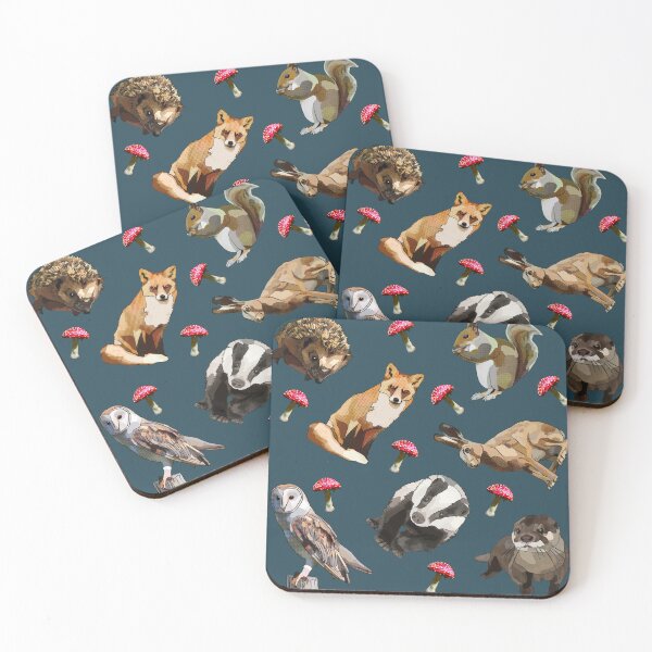 Item preview, Woodland Animals with mushrooms by BeeFoxTree (Evening Shade) designed and sold by BeeFoxTree.