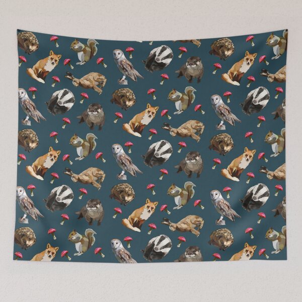 Item preview, Woodland Animals with mushrooms by BeeFoxTree (Evening Shade) designed and sold by BeeFoxTree.