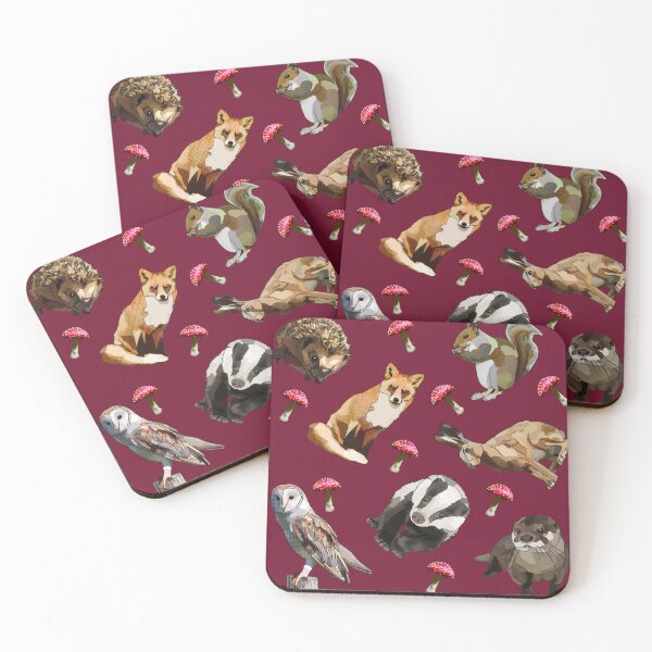 Item preview, Woodland Animals with mushrooms by BeeFoxTree (Crimson) designed and sold by BeeFoxTree.