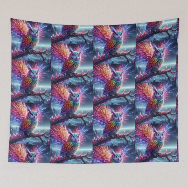 Item preview, An owl perched on a branch, with an ethereal and magical aura designed and sold by SimpleAsSymbol.