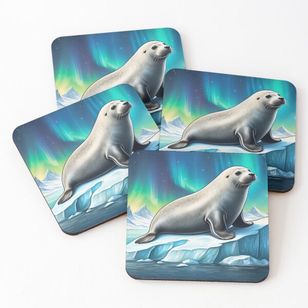Item preview, Seal on an iceberg and Northern Lights ( Aurora borealis ) of north pole designed and sold by Andrey-Myagkov.