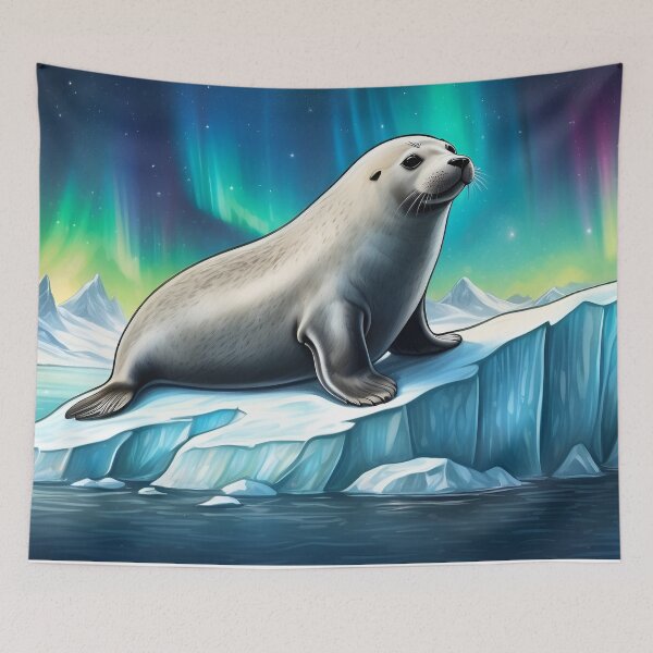 Item preview, Seal on an iceberg and Northern Lights ( Aurora borealis ) of north pole designed and sold by Andrey-Myagkov.