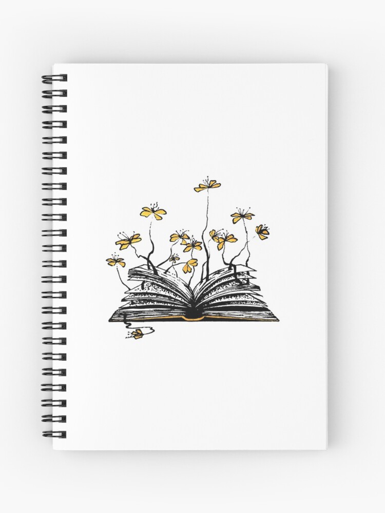 Cahier A Spirale Livre Ouvert Et Dessin A L Encre De Fleurs Par Kennyflaten Redbubble