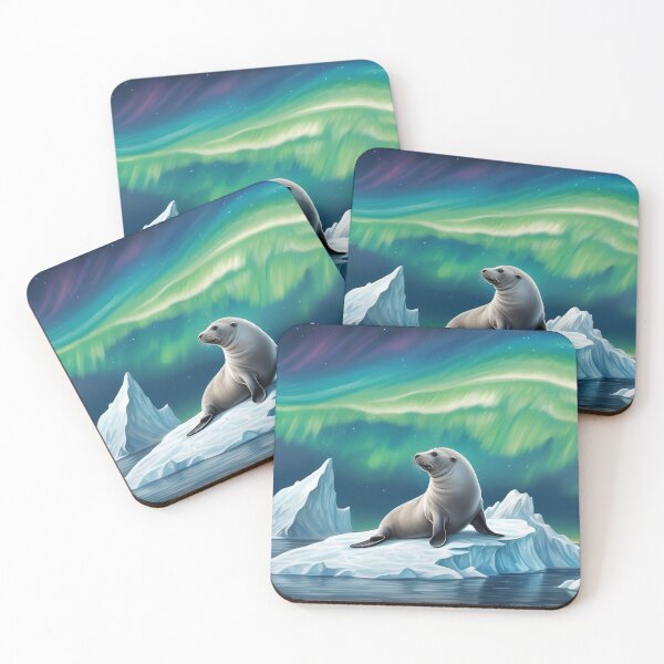 Item preview, Seal on an iceberg and Northern Lights ( Aurora borealis ) of north pole designed and sold by Andrey-Myagkov.