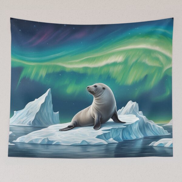 Item preview, Seal on an iceberg and Northern Lights ( Aurora borealis ) of north pole designed and sold by Andrey-Myagkov.