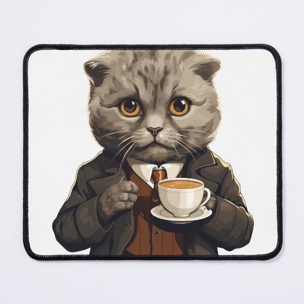 Item preview, Scottish Fold Cat Drinking Coffee designed and sold by MerchBySabby.