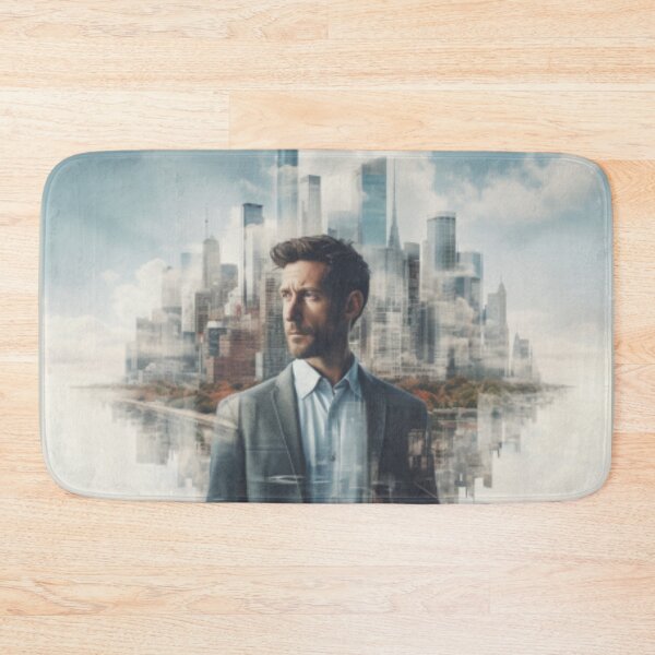 Item preview, Man front view against a background of skyscrapers and white mirror-effect clouds designed and sold by cristina1001.