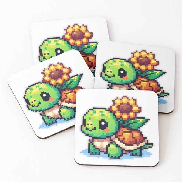 Artikelvorschau, Süße Schildkröte mit Sonnenblumen-Pixelart entworfen und verkauft von Luvrr Pixels.