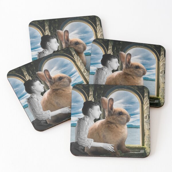 Item preview, Hare We Are - Surreal Collage Art Print: Enchanting Woman and Rabbit in Castle Tower designed and sold by GollyWillikers.