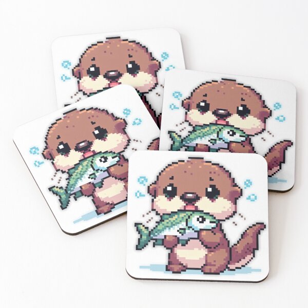 Item preview, Cute otter with fish pixelart designed and sold by Luvrr Pixels.