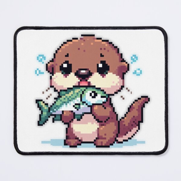 Item preview, Cute otter with fish pixelart designed and sold by Luvrr Pixels.