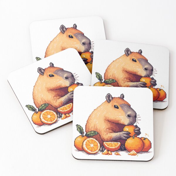 Item preview, Capybara eating oranges pixelart designed and sold by Luvrr Pixels.