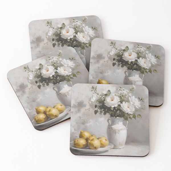 Item preview, White Flower Vase Art Print, Vintage Farmhouse Kitchen Art designed and sold by JM-ESTONIA.