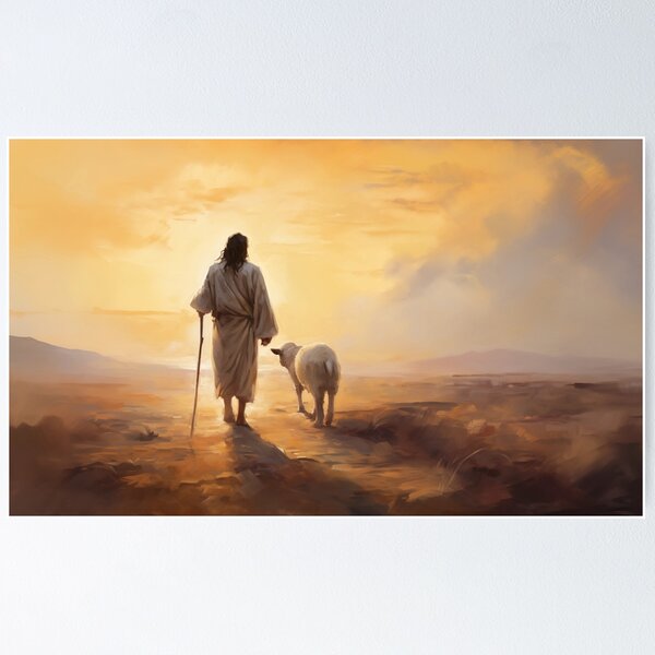 Artikel-Vorschau von Jesus verlässt die 99, Gleichnis vom verlorenen Schaf, Guter Hirte, Jesus, Wandkunst aus der Bibel, christlicher Glaube, designt und verkauft von BeezyArt.